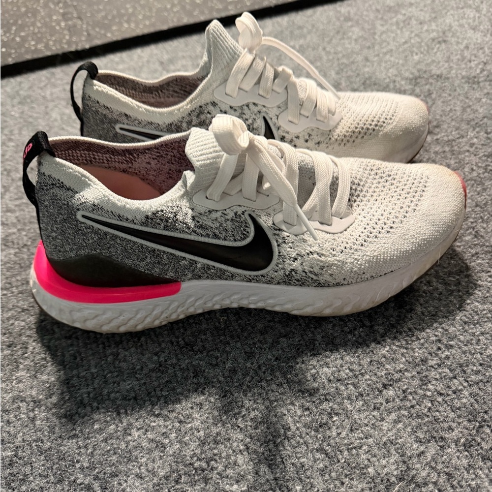 Nike Women’s Epic React Shoes — White, Black & Pink Accent